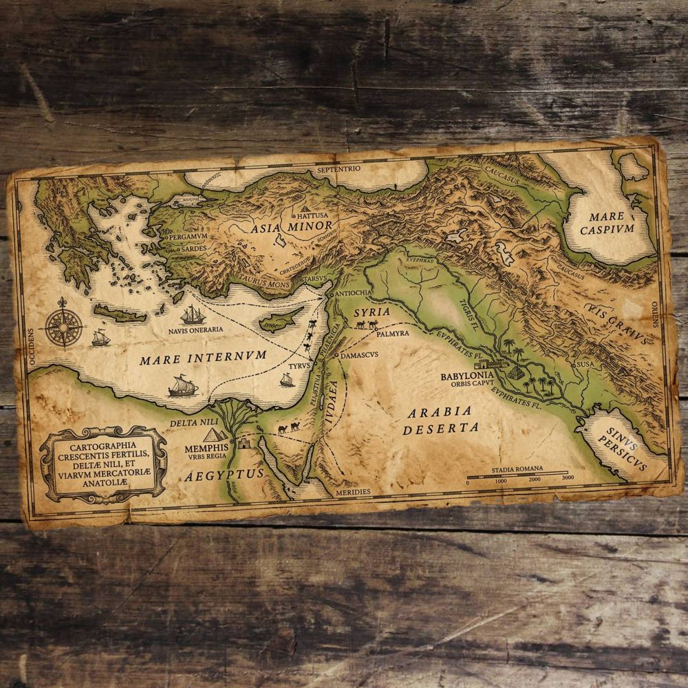 Mapa cartográfico antigo ilustrativo do Crescente Fértil e Delta do Nilo - Antes da Ciência.